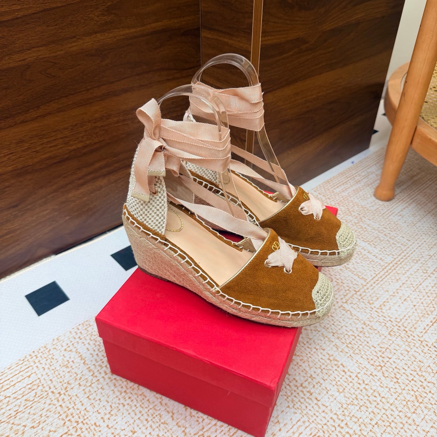 VALENTINO 26S ESPADRILLE WEDGE SANDALS 95 MM IN BROWN SUEDE