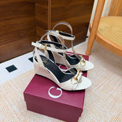 GUCCI 26S WEDGE SANDALS 80 MM IN WHITE GLOSSY CALFSKIN