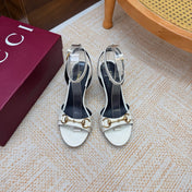 GUCCI 26S WEDGE SANDALS 80 MM IN WHITE GLOSSY CALFSKIN