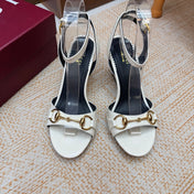 GUCCI 26S WEDGE SANDALS 80 MM IN WHITE CROCODILE EMBOSSED LEATHER