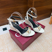 GUCCI 26S WEDGE SANDALS 80 MM IN WHITE CROCODILE EMBOSSED LEATHER