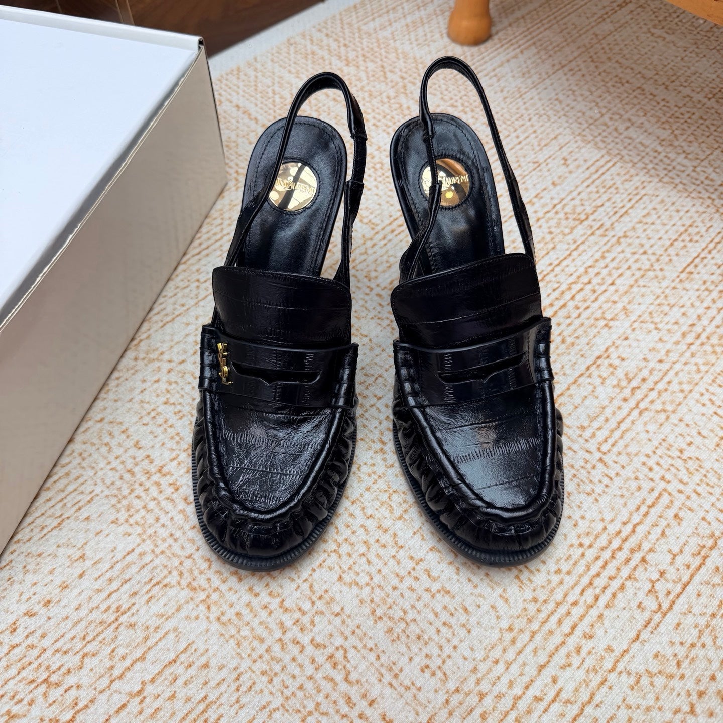 YSL 26S SLINGBACK LOAFER PUMPS 110 MM IN BLACK CROC EMBOSSED LEATHER