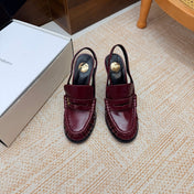YSL 26S SLINGBACK LOAFER PUMPS 110 MM IN BURGUNDY CALFSKIN