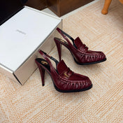 YSL 26S SLINGBACK LOAFER PUMPS 110 MM IN BURGUNDY CALFSKIN