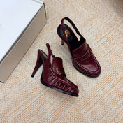 YSL 26S SLINGBACK LOAFER PUMPS 110 MM IN BURGUNDY CALFSKIN