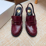 YSL 26S SLINGBACK LOAFER PUMPS 110 MM IN BURGUNDY CALFSKIN