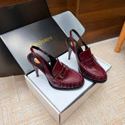 YSL 26S SLINGBACK LOAFER PUMPS 110 MM IN BURGUNDY CALFSKIN