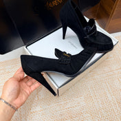 YSL 26S HIGH HEEL LOAFERS 110 MM IN BLACK SUEDE