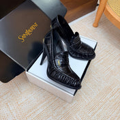 YSL 26S HIGH HEEL LOAFERS 110 MM IN BLACK CROC EMBOSSED LEATHER