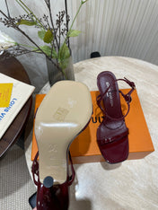 6AM HIGH SANDAL 95 MM IN WINE RED PATENT LAMBSKIN