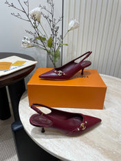 HIGH SLINGBACKS 5 CM IN BURGUNDY RED CALFSKIN