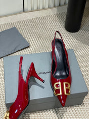 POINTED BB GOLD BUCKLE HIGH SLINGBACK 60MM IN RED PATENT CALFSKIN