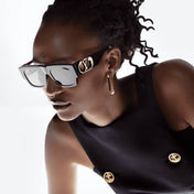 LINK SQUARE SUNGLASSES 570276 IN BLACK ACETATE GOLD LOGO