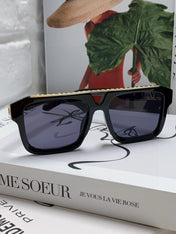 MASCOT PILOT SQUARE SUNGLASS 581378 IN BLACK ACETATE GOLD METAL