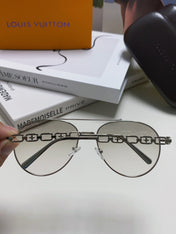 CHAIN PILOT SUNGLASS 581379 IN SILVER METAL LIGHT GREY SMOKE LENSES