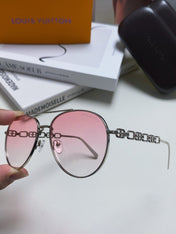 CHAIN PILOT SUNGLASS 581380 IN SILVER METAL PINK SMOKE LENSES