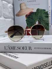 SIGNATURE ROUND SUNGLASS 581382 IN GOLD METAL BROWN SMOKE LENSES