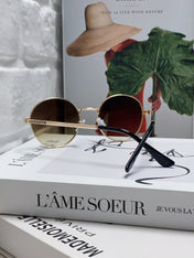 SIGNATURE ROUND SUNGLASS 581382 IN GOLD METAL BROWN SMOKE LENSES
