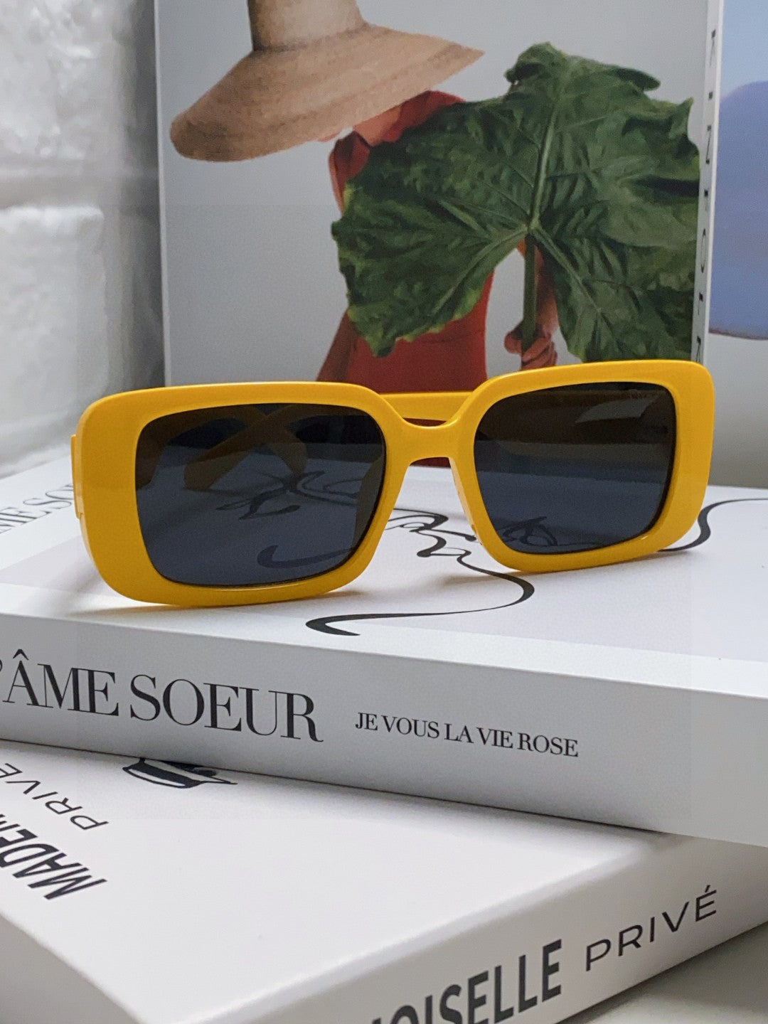 DIOR 26S RECTANGULAR FRAME IN YELLOW ACETATE 422574