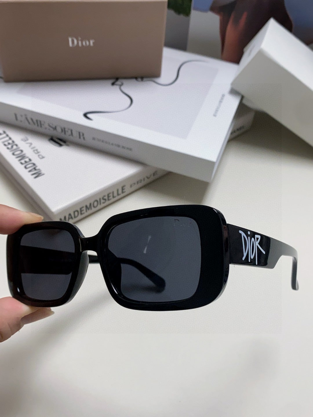 DIOR 26S RECTANGULAR FRAME IN BLACK ACETATE 422577