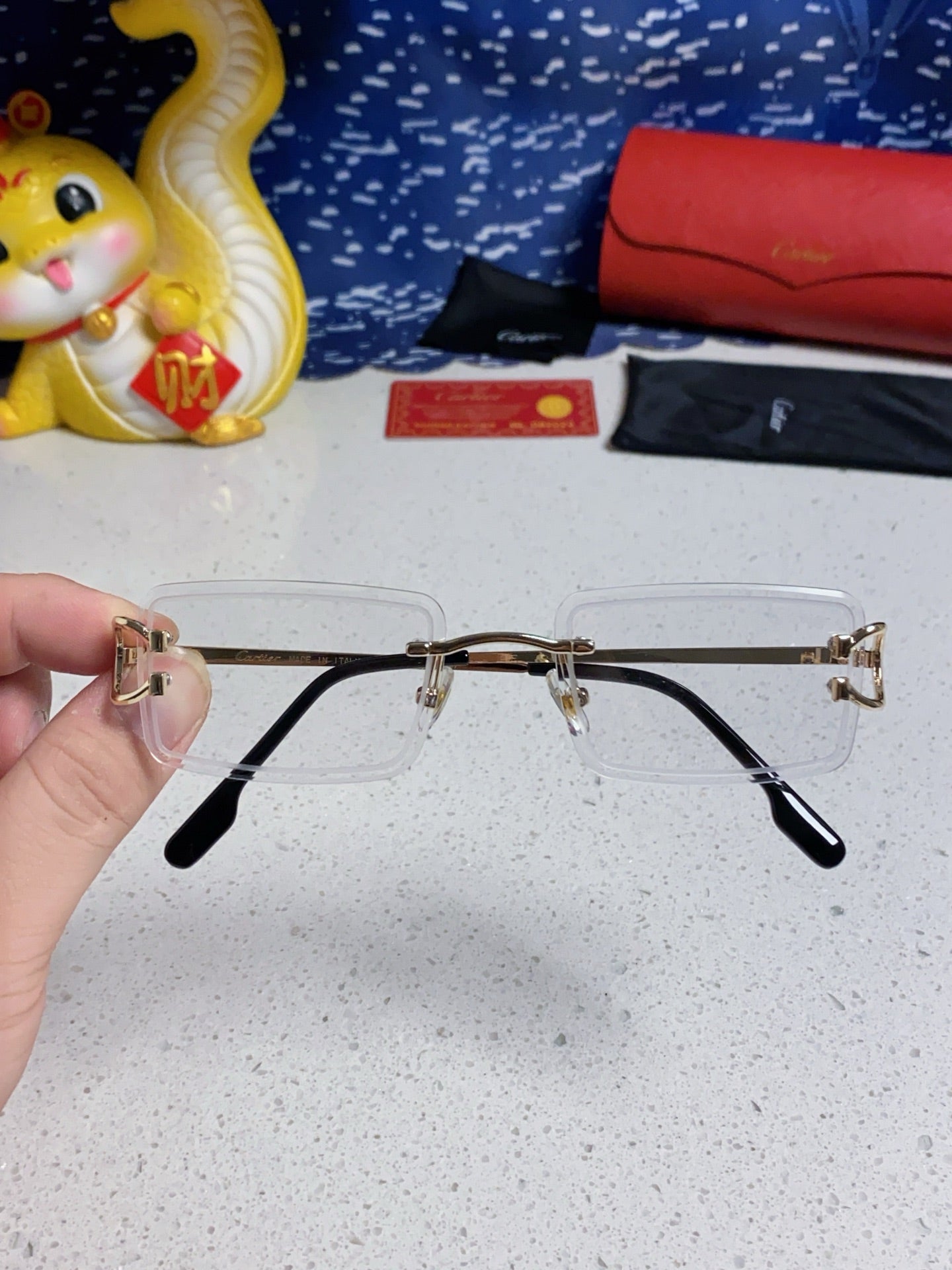 CARTIER 26S RIMLESS RECTANGULAR FRAME IN METAL 435994