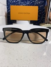 CAT EYE SUNGLASSES 571646 IN BLACK ACETATE LIGHT BROWN LENS