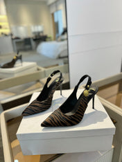 BALMAIN 25S SLINGBACK EVA 95MM IN BROWN AND BLACK ZEBRA PRINT CALFSKIN