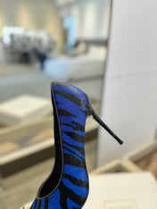 BALMAIN 25S HIGH HEELS 95MM IN BLUE AND BLACK ZEBRA PRINT CALFSKIN