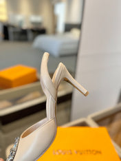HIGH HEEL 75 MM SLINGBACK IN NUDE BEIGE CALFSKIN WITH CRYSTAL