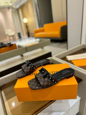 LV X TM 6AM FLAT MULE IN CHOCOLATE BROWN MONOGRAM CALFSKIN