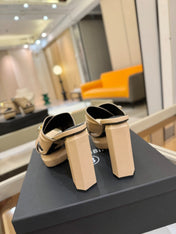 BALMAIN 25S WEDGE HEEL SANDALS 100MM IN NUDE CALFSKIN