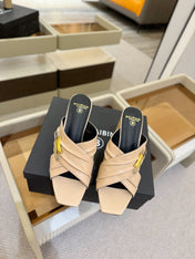 BALMAIN 25S WEDGE HEEL SANDALS 100MM IN NUDE CALFSKIN