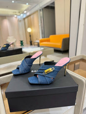 BALMAIN 25S HIGH HEEL SANDALS 95MM IN BLUE DENIM