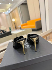BALMAIN 25S HIGH HEEL SANDALS 95MM IN BLACK CALFSKIN