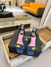 BALMAIN 25S HIGH HEELS 95MM IN BLUE DENIM