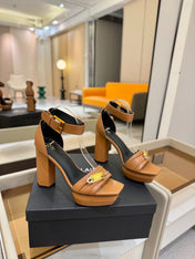 BALMAIN 25S WEDGE HEELS 100MM IN BROWN CALFSKIN