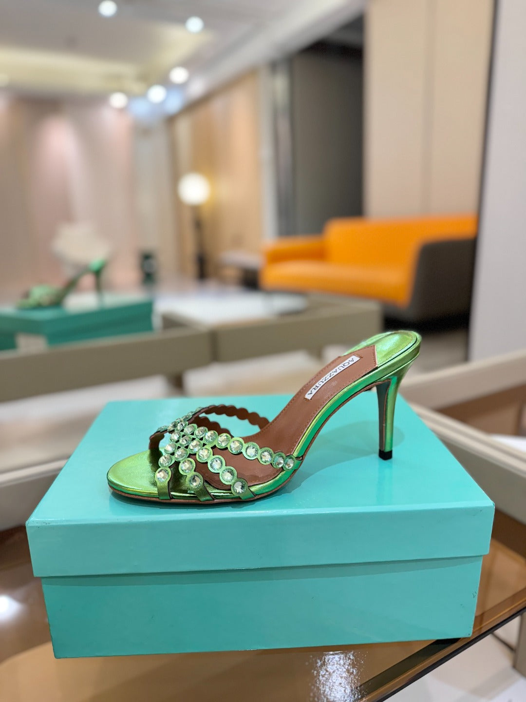 AQUAZZURA 26S TEQUILA HEELED SANDALS 85 MM IN GREEN LAMBSKIN