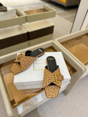 BALMAIN 26S SANDALS IN BROWN CANVAS