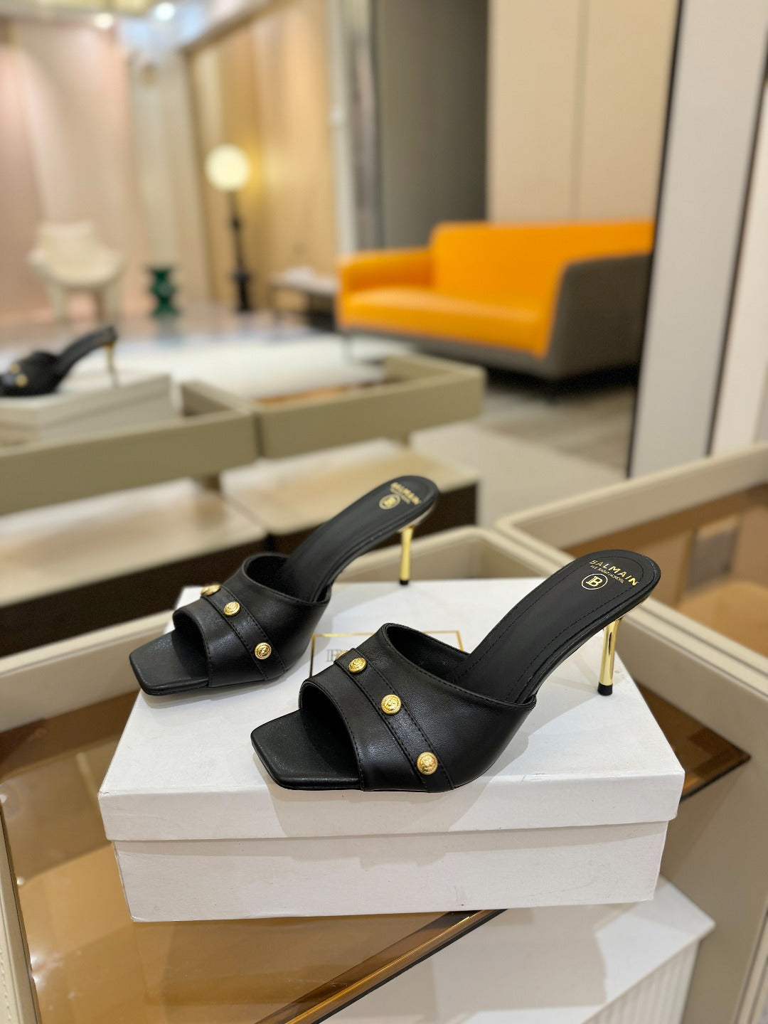 BALMAIN 26S HEELED SANDALS 70 MM IN BLACK CALFSKIN