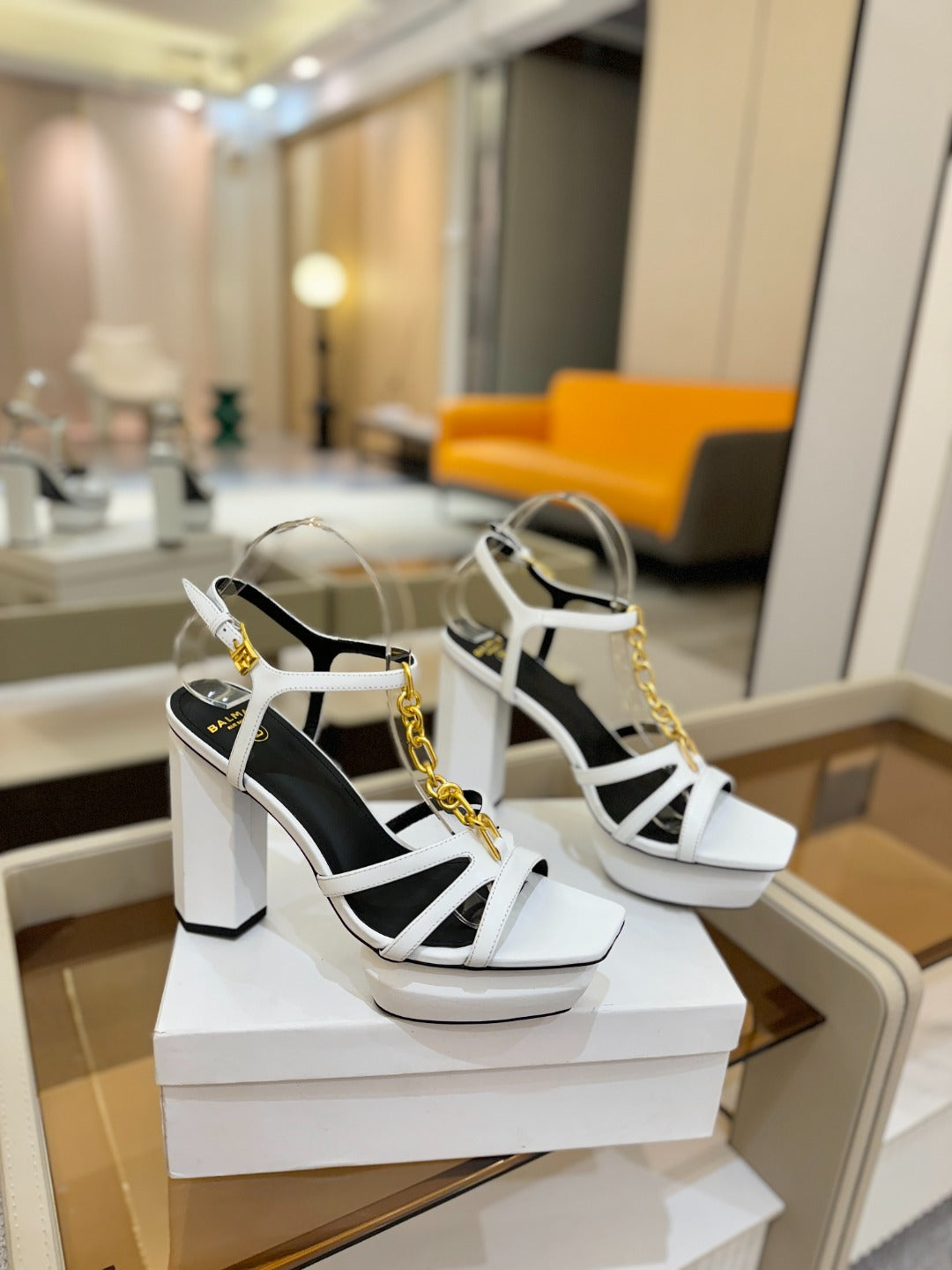 BALMAIN 26S HEELED SANDALS 105 MM IN WHITE LAMBSKIN