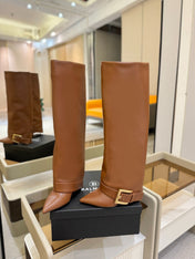 BALMAIN 26S KNEE-HIGH BOOTS 100 MM IN BROWN CALFSKIN