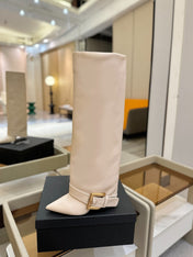 BALMAIN 26S KNEE-HIGH BOOTS 100 MM IN LIGHT BEIGE CALFSKIN