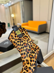 BALMAIN 26S COWBOY ANKLE BOOTS 65 MM IN LEOPARD PRINT PONY HAIR