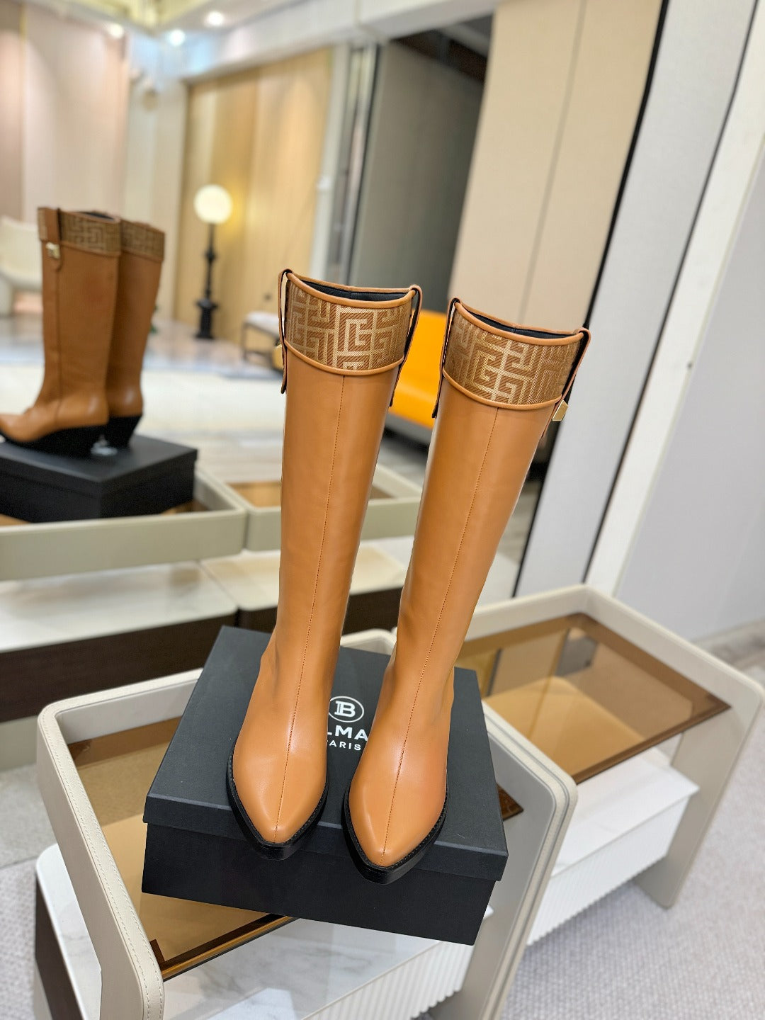 BALMAIN 26S HIGH BOOTS 65 MM IN BROWN CALFSKIN
