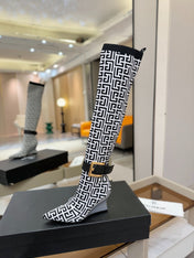 BALMAIN 26S HIGH-TOP BOOTS 75 MM IN BLACK AND WHITE FLYKNIT