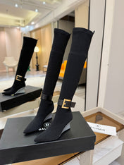 BALMAIN 26S HIGH-TOP BOOTS 75 MM IN BLACK FLYKNIT