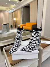 BALMAIN 26S BOOT 75 MM IN BLACK AND WHITE FLYKNIT
