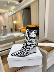 BALMAIN 26S BOOT 75 MM IN BLACK AND WHITE FLYKNIT