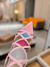 GIANVITO ROSSI 26S CROSS STRAP HEELS 85 MM IN PINK SUEDE