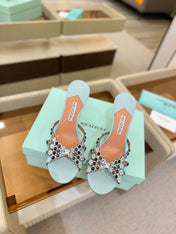 AQUAZZURA 26S TEQUILA HEELED SANDALS 85 MM IN LIGHT BLUE LAMBSKIN